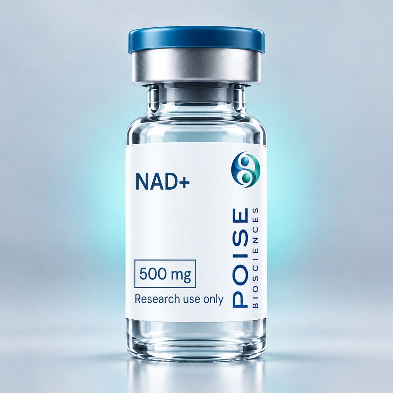 Poise Biosciences NAD+ 500 mg laboratory research vial, front label